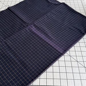 Vintage Homespun Cotton Fabric Navy Tan Windowpane Plaid Primitive Quilting 7/8